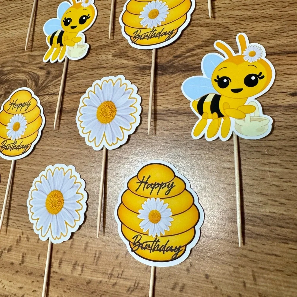 Bee-Themed Birthday Cupcake Toppers